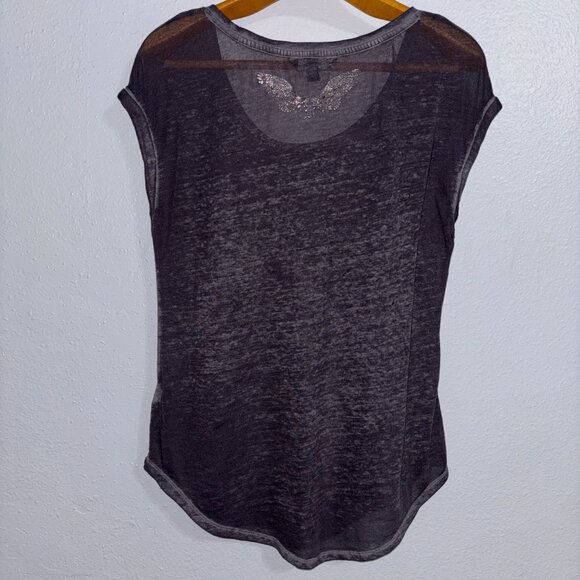 Rock & Republic Rider Spirit Graphic Tee Gray Sheer Burnout Top Wings M - Picture 2 of 10